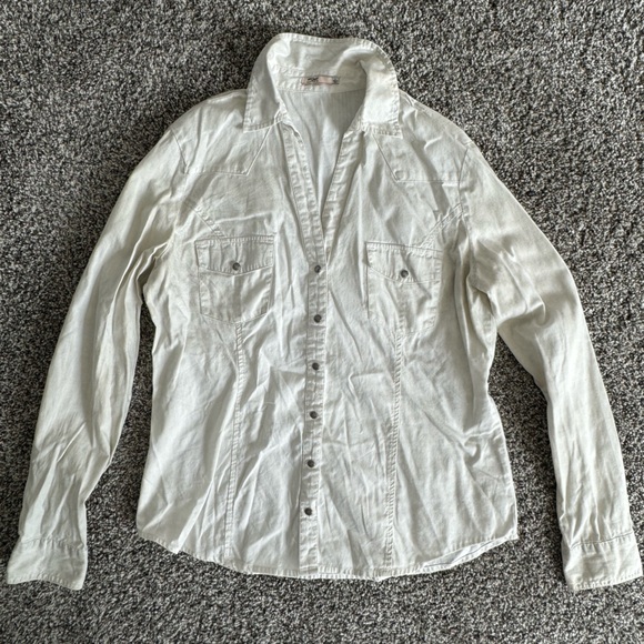 Silver Jeans White Denim Shirt with Silver Metallic Distressing - Picture 1 of 7